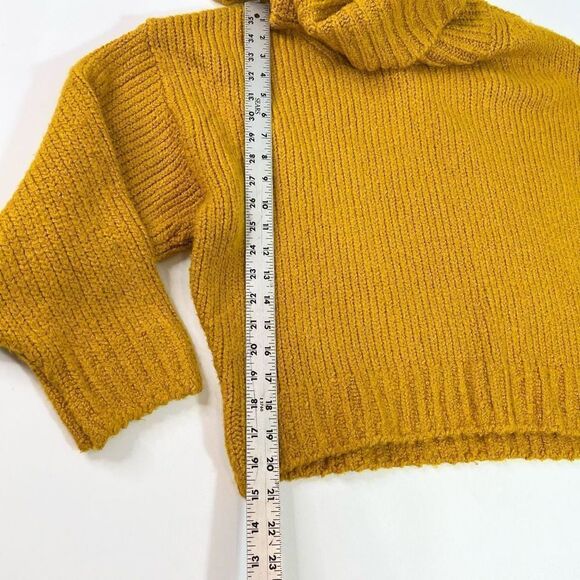Pilcro Ribbed Pullover Sweater Womens Small Mustard Crop Turtle Neck Oversized - Picture 4 of 11
